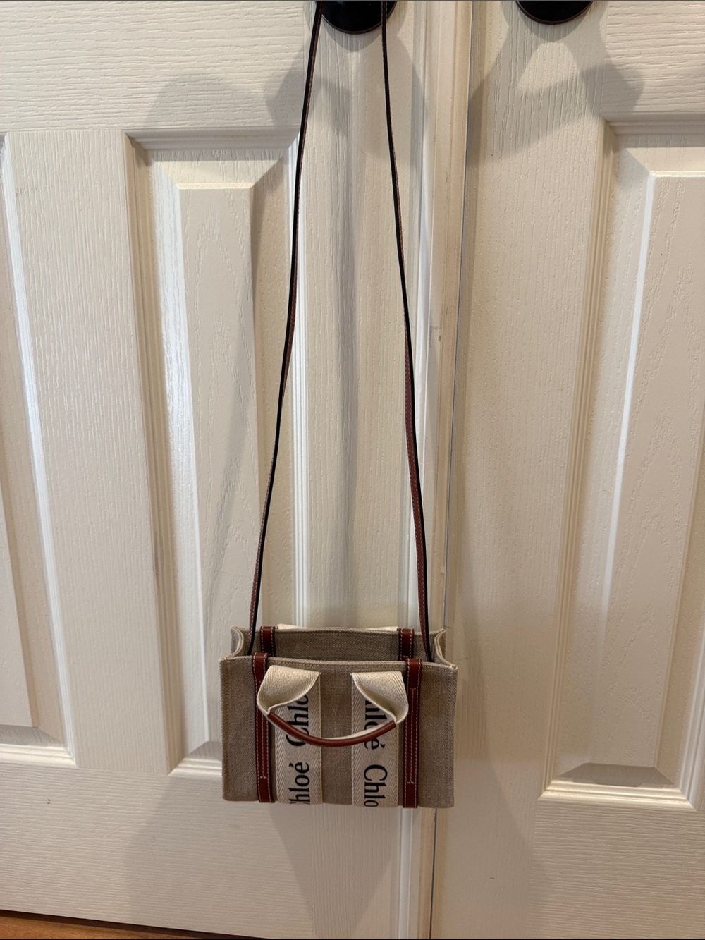 Small Beige Canvas Logo Crossbody Bag
